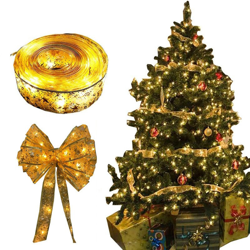 Panglică LED de Crăciun Vivimall Aurie, lungime 2 m , 20 LED-uri, Baterii, Alb cald - vivimall.ro