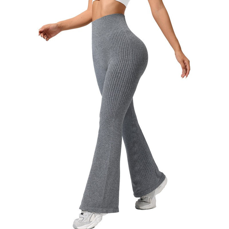Pantaloni evazați damă Vivimall pentru yoga, talie înaltă, gri deschis, vedere frontală, mărime S