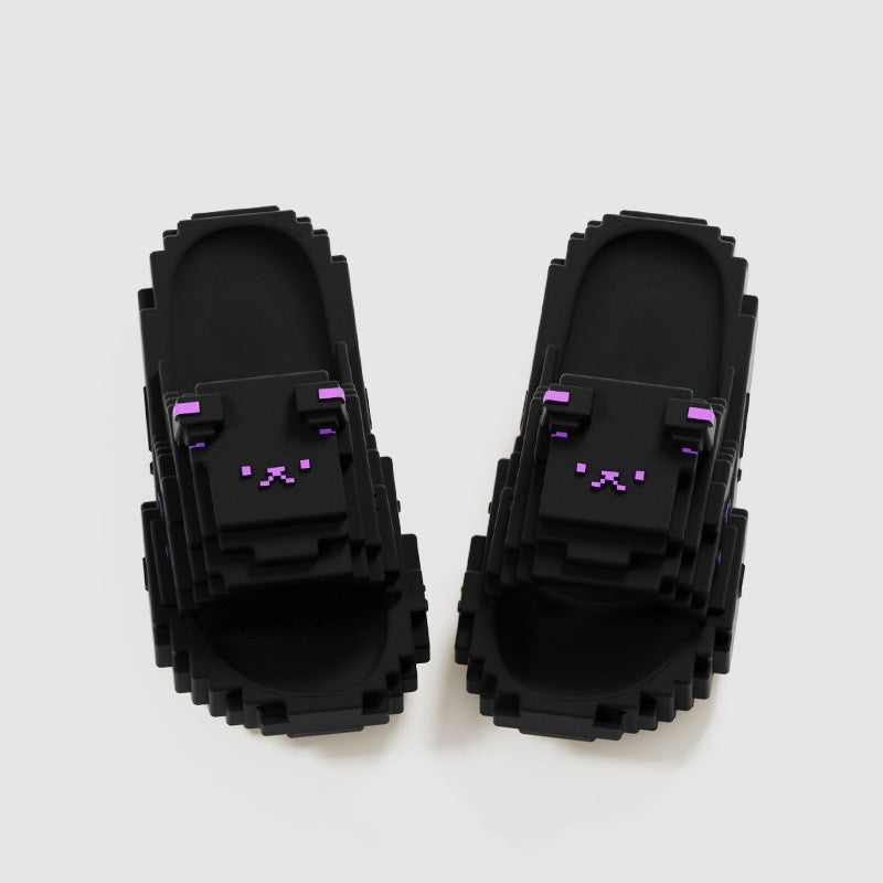 Papuci Casual pentru Adolescenti, Flippy, Model Unisex de Forma Pixel, Rezistenti Usori si Moi din Spuma EVA Antiderapanti, Marime 36-37, Negru - vivimall.ro