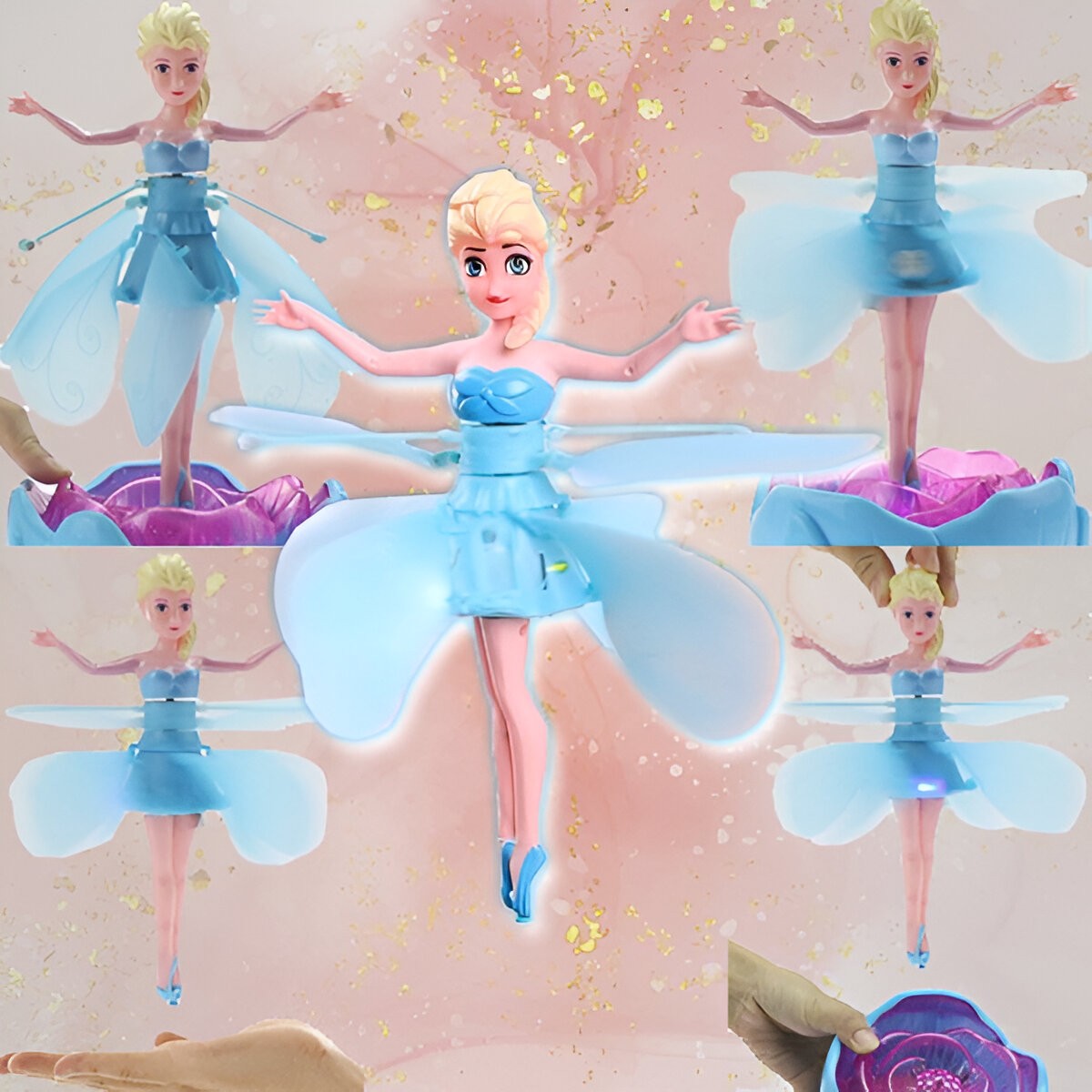 Papusa Zana Zburatoare, Vivimall, Jucarie cu Senzor pentru Coordonarea Miscarilor, Incarcare USB, cu Lumini, 19x6.5 cm, Albastra - vivimall.ro