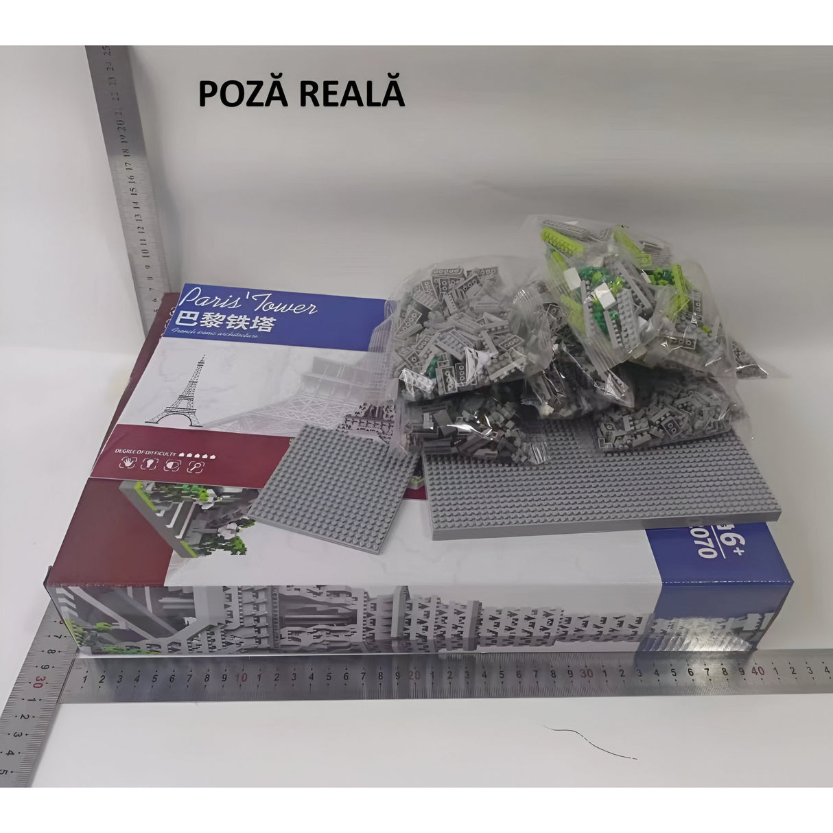 Set de Constructie Turnul Eiffel, Vivimall, 6 Ani, Ornament Creativ, 42x20x20 cm, 649 de Piese, Gri - vivimall.ro