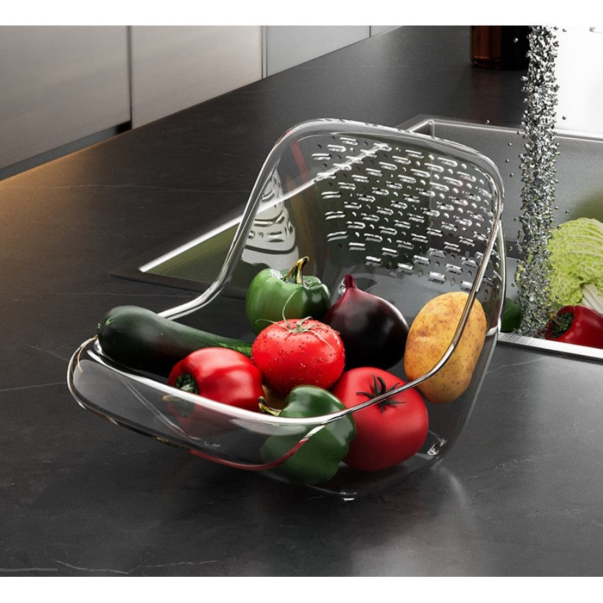 Cos de Spalat Legume/Fructe, Vivimall, cu Scurgere Apa, din PET, 15.5 x 18.6 x 16.2 cm, Gri - vivimall.ro