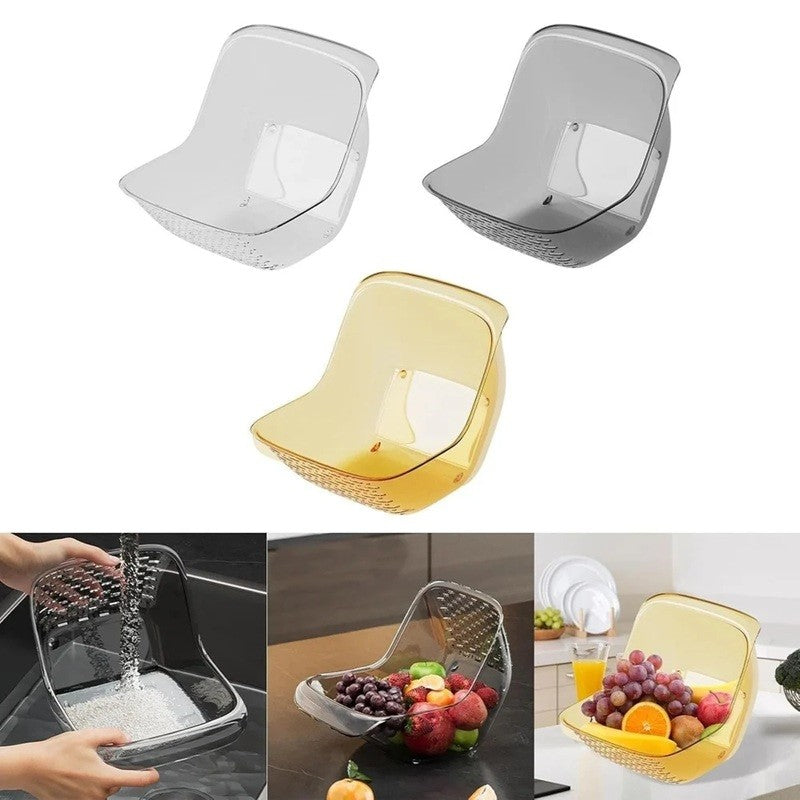 Cos de Spalat Legume/Fructe, Vivimall, cu Scurgere Apa, din PET, 15.5 x 18.6 x 16.2 cm, Galben - vivimall.ro
