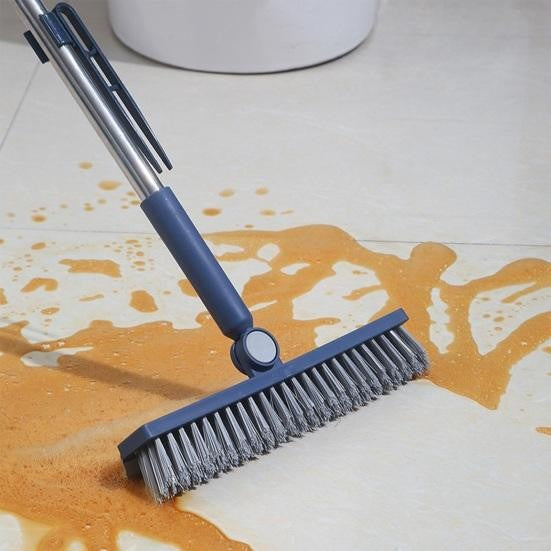 Perie de Curatare pentru Podele si Rosturi, Vivimall, Lungime Maner 105 cm, Capat Pivotant 180 Grade, Peri din PP, Otel si Plastic, Cleste pentru Scame si Par Inclus, Albastru - vivimall.ro