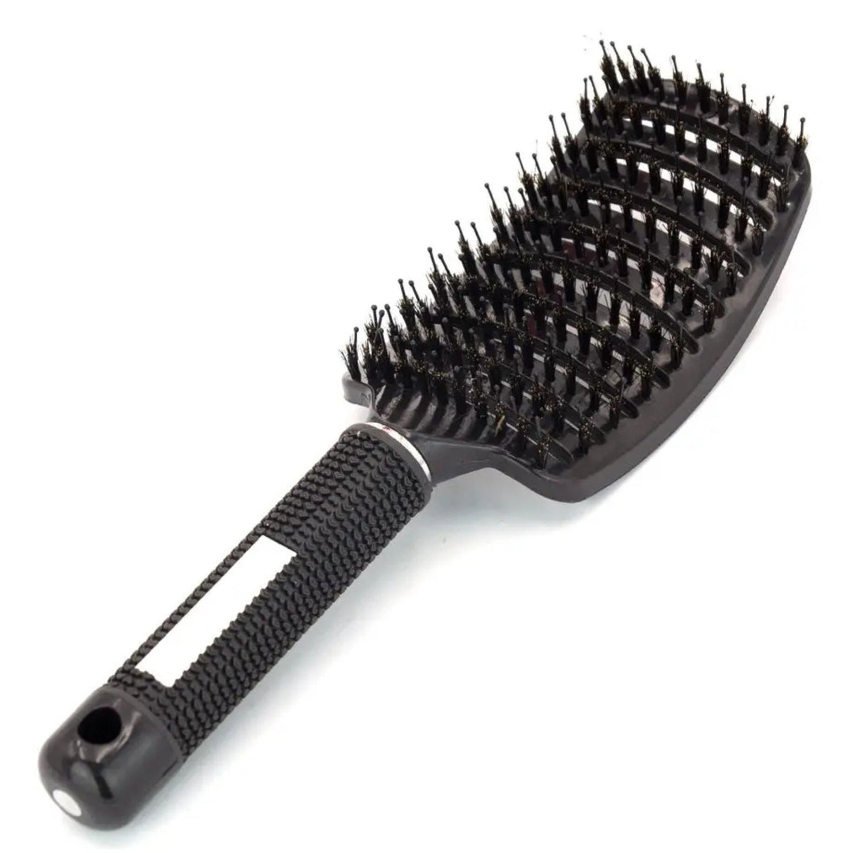 Perie de păr curbată Flippy cu peri de mistreț și nylon, vedere frontală, culoare negru, 24.5 cm