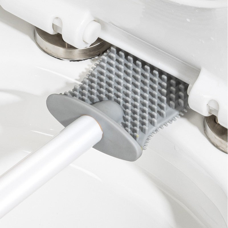 Perie de Toaleta, Vivimall, cu Recipient pentru Lichid, perie din TPR, Montare fara Perfoare, 12 x 6.5 x 40 cm, Gri - vivimall.ro