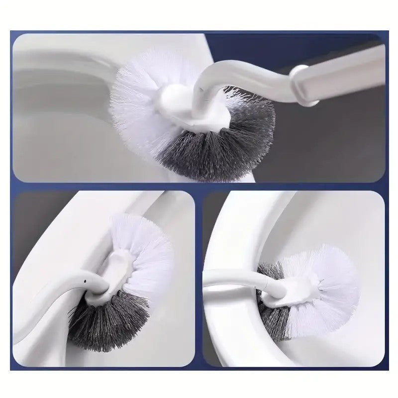 Perie de Toaleta, Vivimall, Maner Curbat, cu Suport, 40 x 12 cm, Peri Flexibili, Alb, Resigilat - vivimall.ro