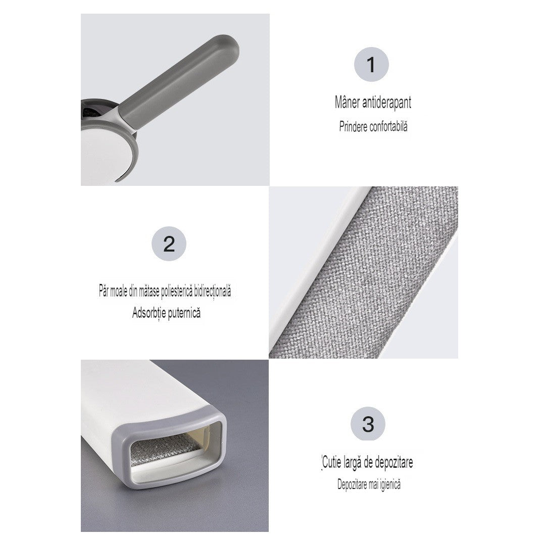 Perie Electrostatică, Pentru Curățarea Părului De Pe Haine Și Tapițerii, 2 Fețe, Autocurățare, 33 x 7,5 cm, Gri - vivimall.ro
