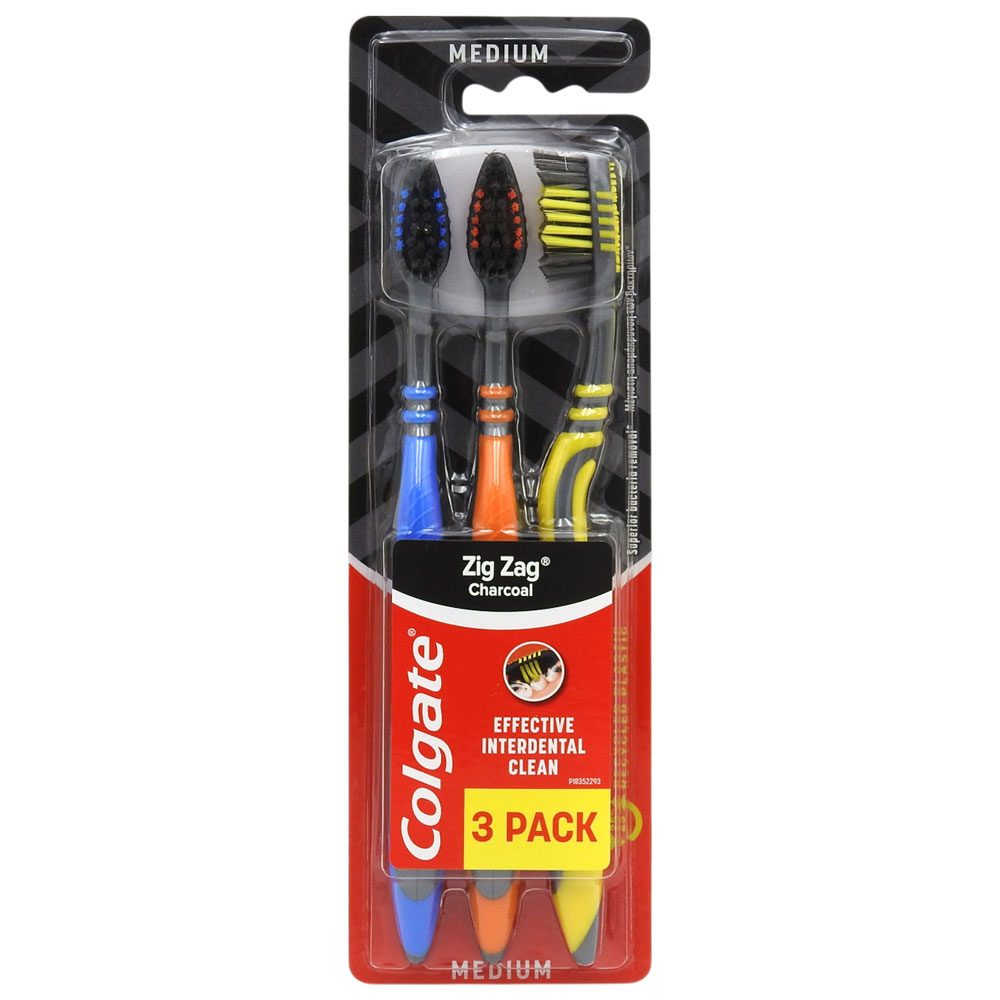 Fogkefe, Colgate, Zig Zag Charcoal Medium szett 3 db