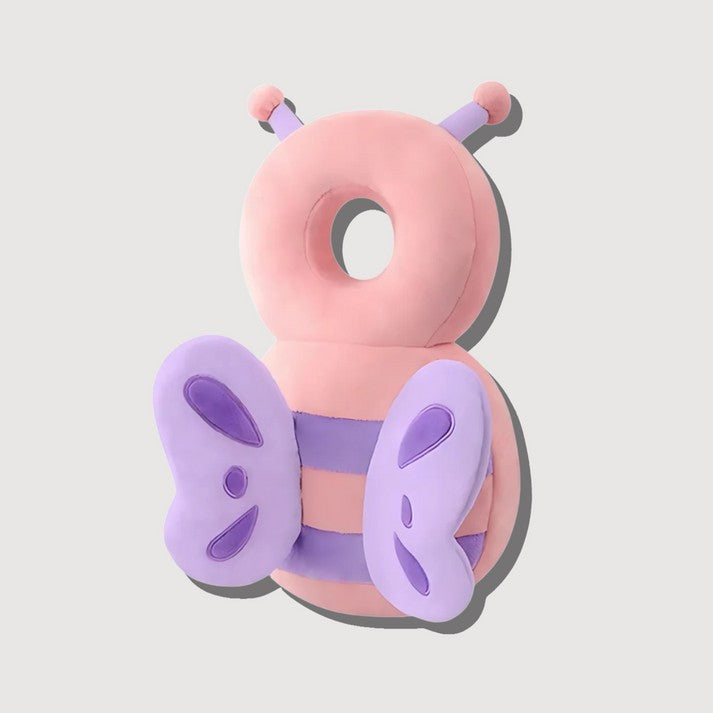 Perna tip Rucsac pentru Protectia Capului, Vivimall, Tetiera tip Fluturas de Plus, pentru Bebelusi, 33x6x19 cm, Roz - vivimall.ro