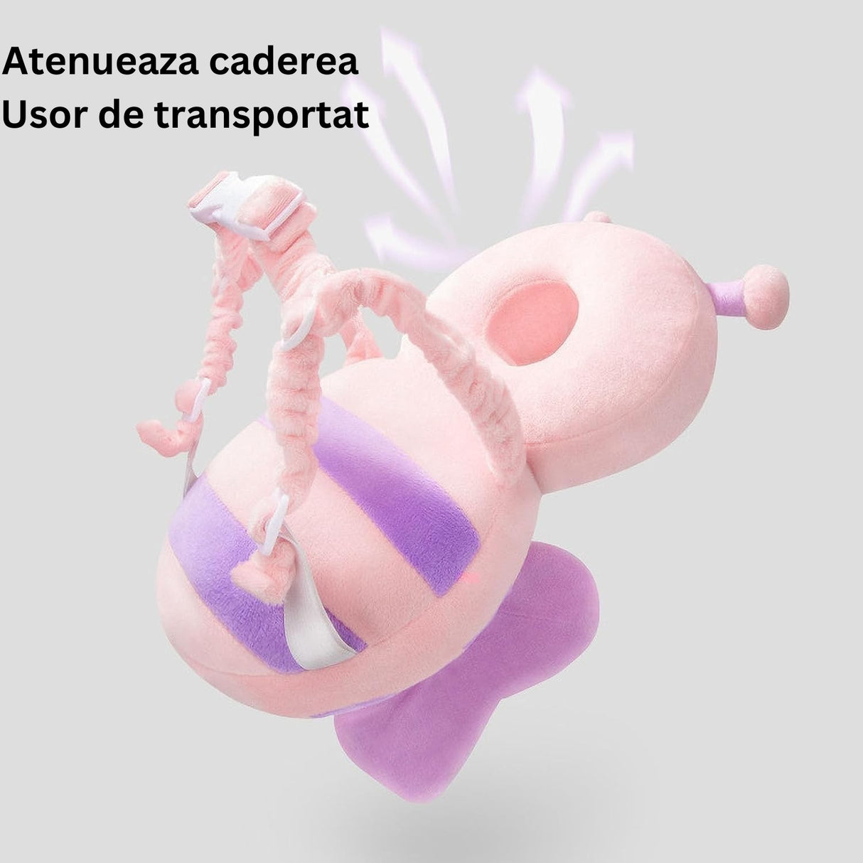 Perna tip Rucsac pentru Protectia Capului, Vivimall, Tetiera tip Fluturas de Plus, pentru Bebelusi, 33x6x19 cm, Roz - vivimall.ro