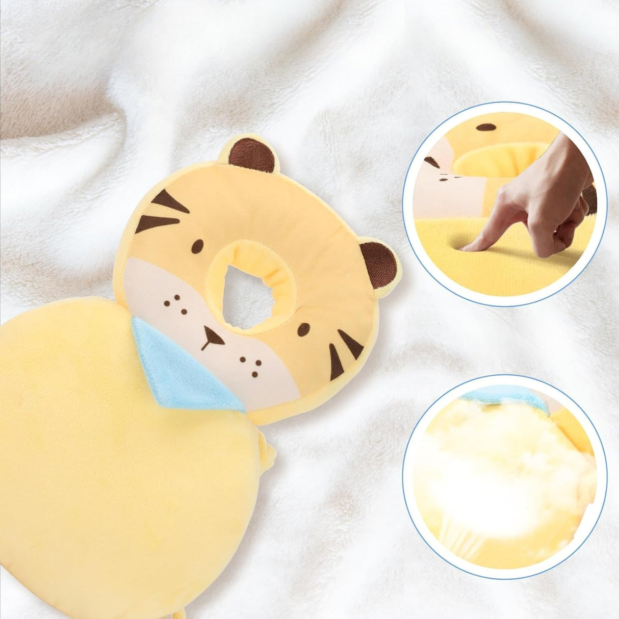 Perna tip Rucsac pentru Protectia Capului, Vivimall, Tetiera tip Tigru, pentru Bebelusi, 33x6x19 cm, 180 g, Crem - vivimall.ro