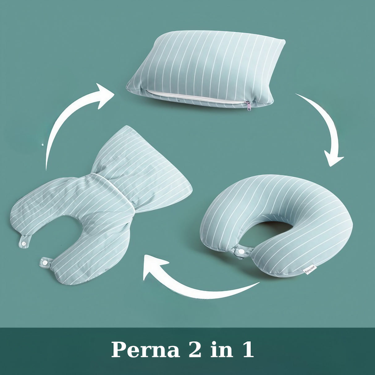 Perna de calatorie, Vivimall , 2 in 1, cu Particule de Spuma cu Memorie, Verde - vivimall.ro