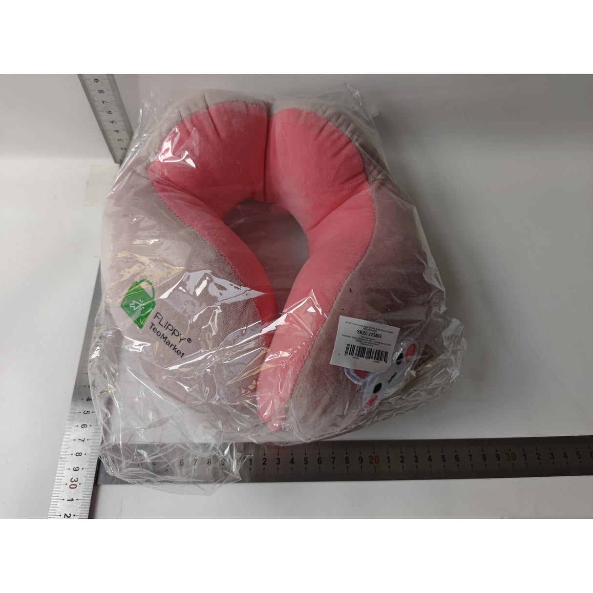 Perna de Calatorie, Vivimall, Pentru Gat si Cap, Umplutura din Bumbac, 28x28x10 cm, cu Model Brodat Iepure, Roz - vivimall.ro