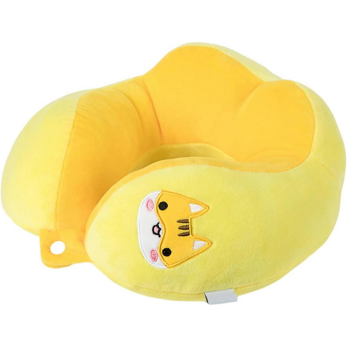 Perna de Calatorie, Vivimall, Pentru Gat si Cap, Umplutura din Bumbac, 28x28x10 cm, cu Model Brodat Pisica, Galben - vivimall.ro