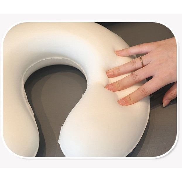 Perna de Calatorie in Forma de U, Vivimall, Pentru Gat si Cap, Umplutura din Spuma cu Memorie, 30x30 cm, Model Iepuras, Accesoriu de Voiaj, Birou, Masina, Sistem Prindere Capse, Roz - vivimall.ro