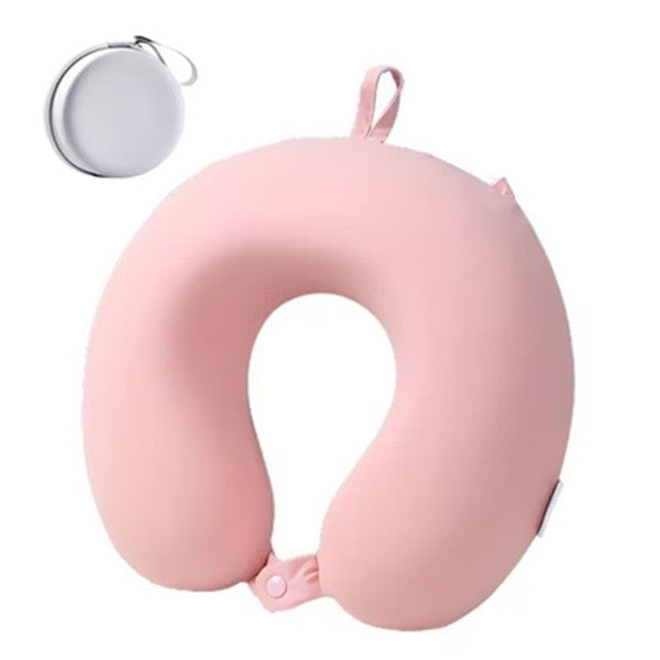 U alakú utazópárna, nyakra és fejre, memóriahabos töltet, tűzőkapcsos rögzítőrendszer, tárolódoboz