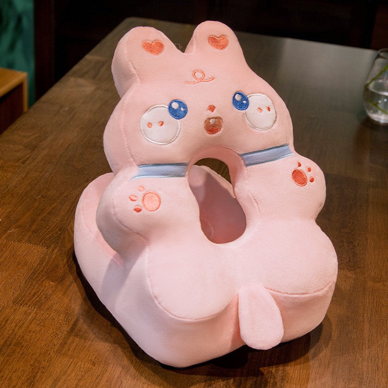 Perna din Spuma, Vivimall, pentru Birou, Calatorii, Model Iepure, Lavabila, Umplutura de Bumbac, Spatiu Cap in Forma de 8, 30x35x30 cm, Roz - vivimall.ro