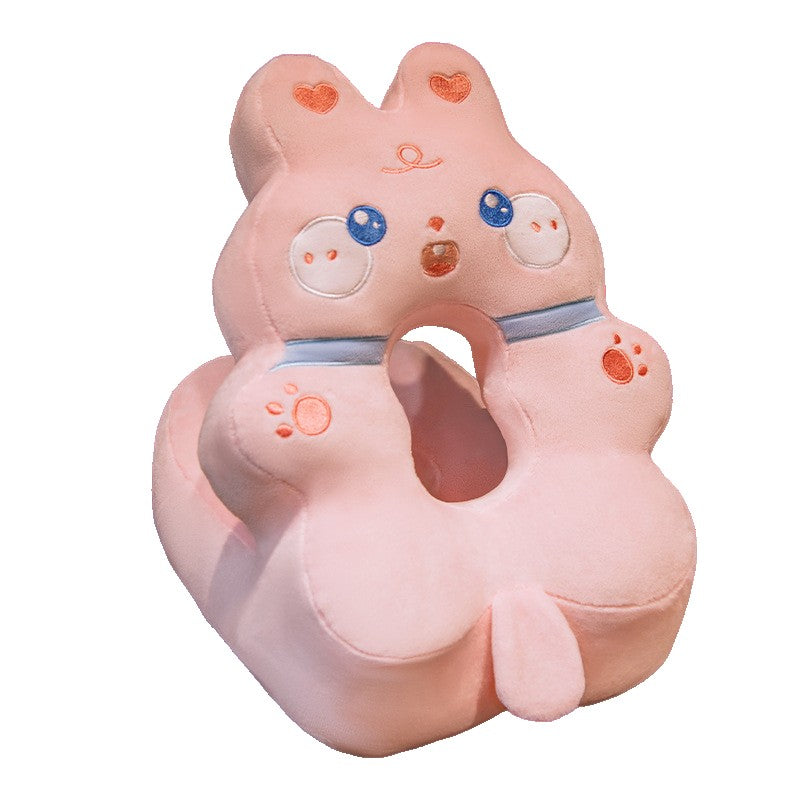 Perna din Spuma, Vivimall, pentru Birou, Calatorii, Model Iepure, Lavabila, Umplutura de Bumbac, Spatiu Cap in Forma de 8, 30x35x30 cm, Roz - vivimall.ro