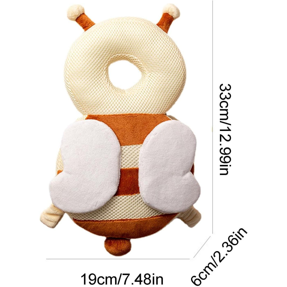 Perna tip Rucsac pentru Protectia Capului, Vivimall, Tetiera tip Albina, pentru Bebelusi, Design tip Plasa, 33x6x19 cm, 180 g, Maro/Bej - vivimall.ro