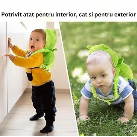 Perna tip Rucsac pentru Protectia Capului, Vivimall, Tetiera tip Broscuta, pentru Bebelusi, 33x6x19 cm, 180 g, Verde - vivimall.ro