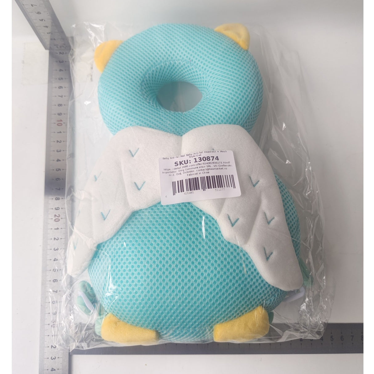 Perna tip Rucsac pentru Protectia Capului, Vivimall, Tetiera tip Bufnita, Design tip Plasa, pentru Bebelusi, 33x6x19 cm, 180 g, Albastru - vivimall.ro