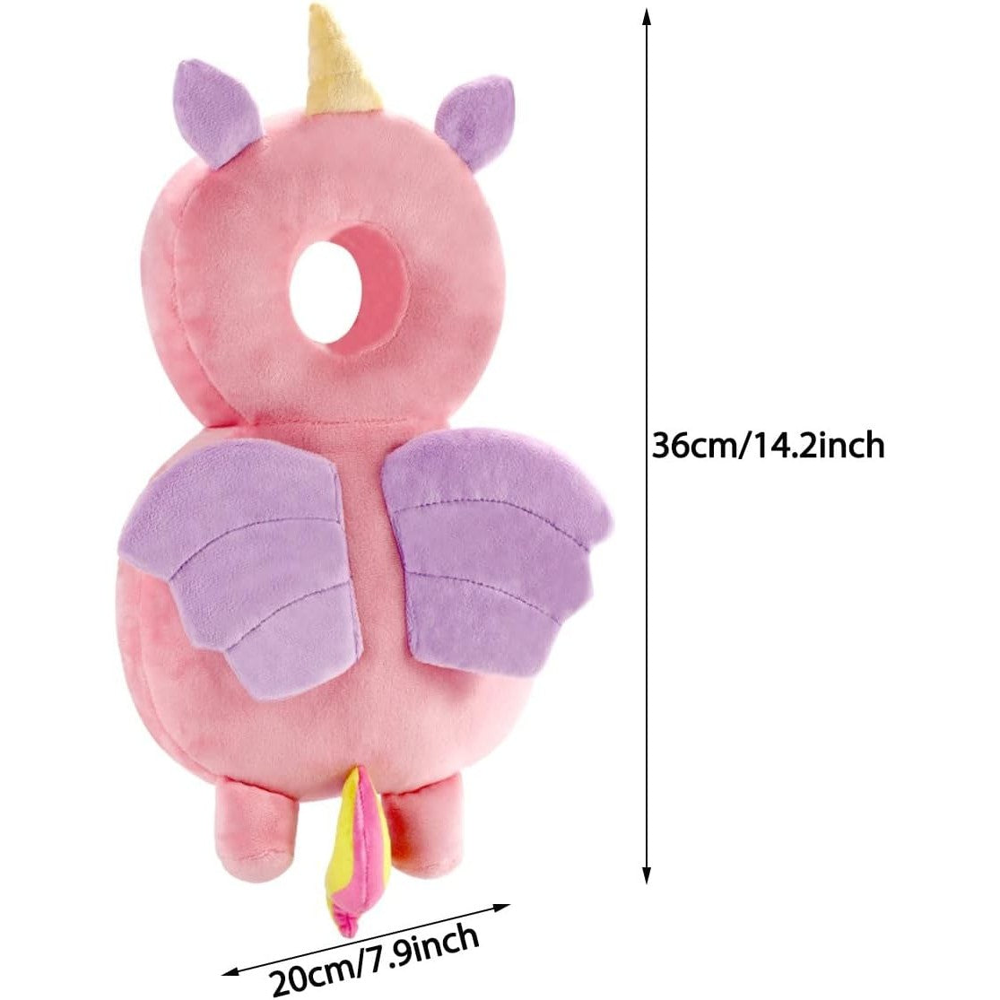 Perna tip Rucsac pentru Protectia Capului, Vivimall, Tetiera tip Unicorn, pentru Bebelusi, 33x6x19 cm, 180 g, Roz - vivimall.ro