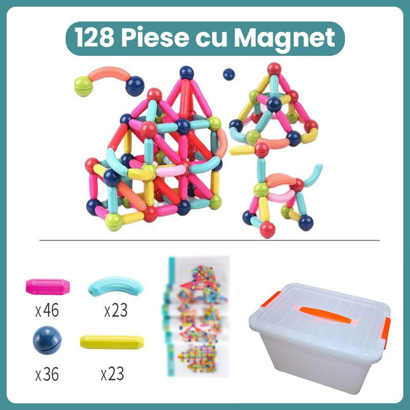 Detaliu piese magnetice Flippy multicolor, forme 2D și 3D construite din plastic cu magneți integrați
