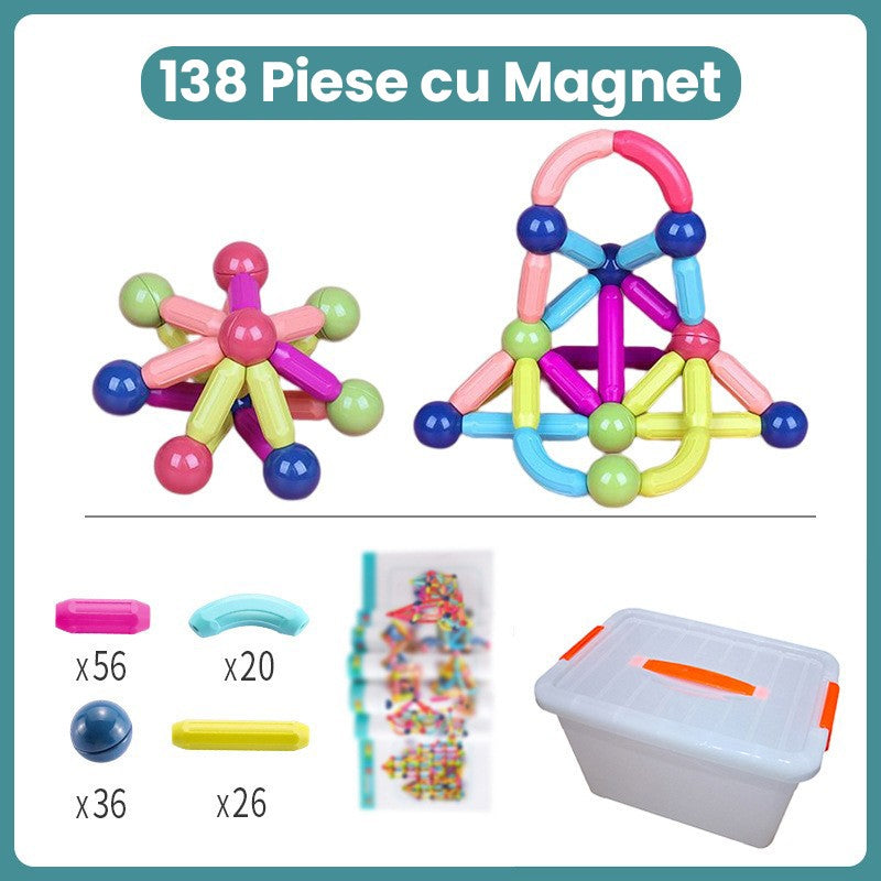 Detaliu piese magnetice Flippy din plastic rezistent cu magneți integrați, culori vii, forme geometrice 2D și 3D