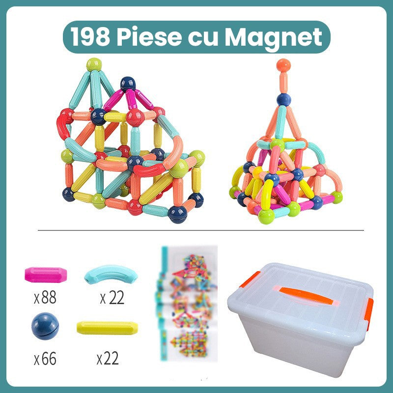 Detaliu piese magnetice Flippy colorate, forme geometrice 2D și 3D îmbinate cu magneți, jucărie educativă STEM