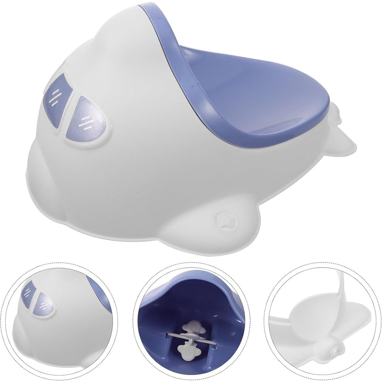 Pisoar pentru Baieti, Vivimall, 0-8 Ani, in Forma de Avion, Perie Inclusa, Montare pe Perete, Carlig Autoadeziv Inclus, 29 x 33.5 cm, Alb/Albastru - vivimall.ro