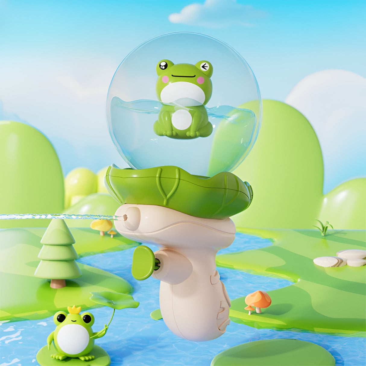 Pistol cu Apa pentru Copii, Vivimall, Multifunctional, Capacitate 250 mL, Model Broscuta, 15.6x8x8.6 cm, ABS, Verde - vivimall.ro