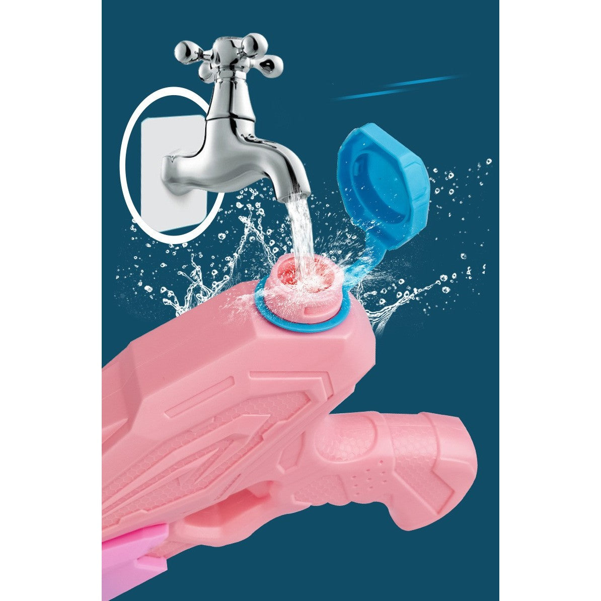 Pistol cu Apa pentru Copii, Rezervor, Pentru Piscina/Plaja, Vivimall, 6ani+, 3 duze, Roz, 770ML - vivimall.ro