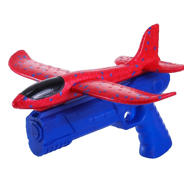 Pistol cu Lansator de Avion, Flippy, din Polistiren+Plastic, +3 Ani, Avion 38 cm, Lansare 10 m, Albastru/Rosu - vivimall.ro