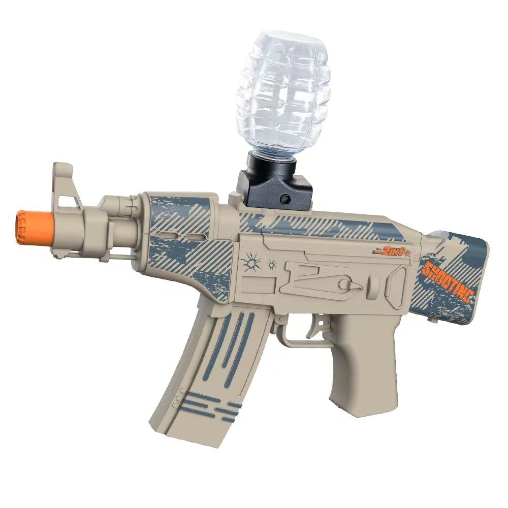 Mitraliera de jucarie electrica Vivimall cu bile de hidrogen de gel, gun bluster, tragere in rafala, varsta peste 6 ani, ochelari de protectie, 5000 de bile incluse, cablu de incarcare, 28x31 cm, AK47, crem - vivimall.ro