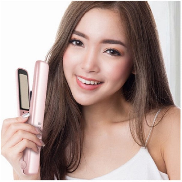 Placa de Par fara Fir, Vivimall, Adaptor Tip C, Tensiune 5V, Capacitate Baterie 3000 mAh, Indreptat, Ondulat, 4 Trepte de Temperatura, 21.8 x 3.1 x 3.4.1 cm, Roz - vivimall.ro