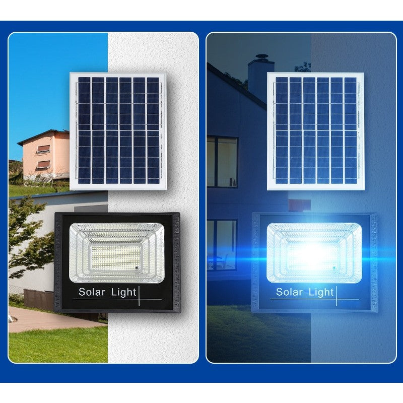 Proiector LED SMD 500W cu incarcare solara Vivimall, panou solar, cu telecomanda, suport prindere, material ABS, 18AH, 400 LED-uri, temperatura culoare 6500k, 32x26x9 cm, negru - vivimall.ro