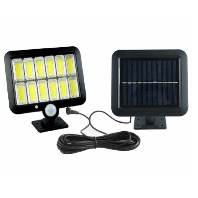 Lampa Solara LED 120 COB, Vivimall, 12 Grile, Senzor de Lumina si Miscare, Lungime Cablu 5 m, Lumina Alba - vivimall.ro