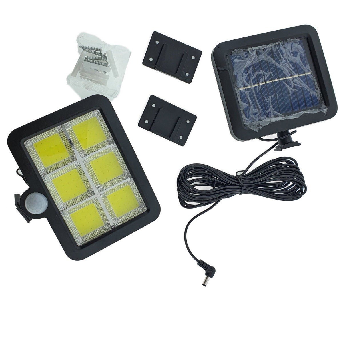 Lampa Solara LED 120 COB, Vivimall, 6 Grile, Senzor de Lumina si Miscare, Lungime Cablu 4.8 m, Lumina Alba - vivimall.ro