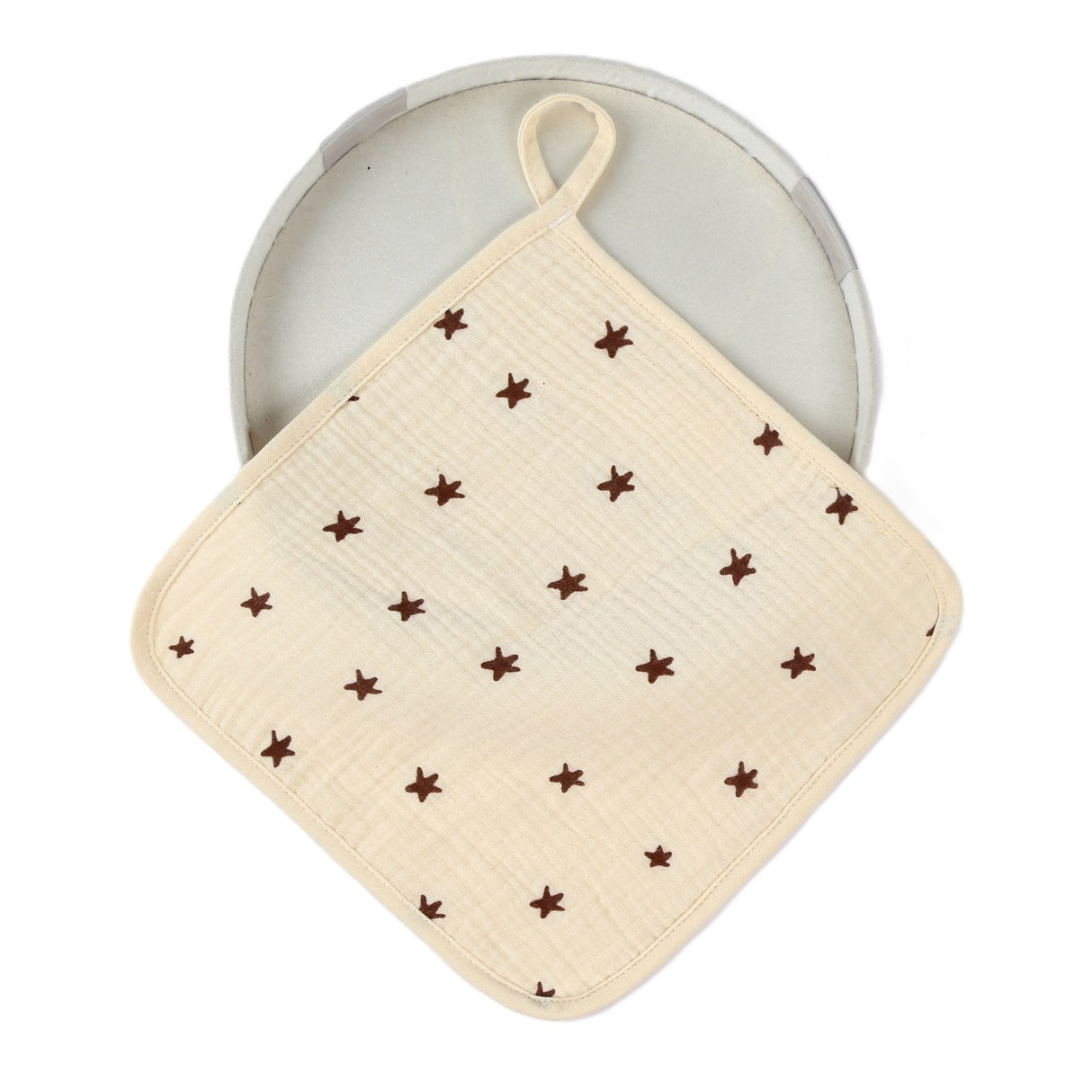 Prosop Absorbant, Vivimall, din Bumbac, 25 x 25 cm, Model Stelute, cu Agatatoare, Bej - vivimall.ro