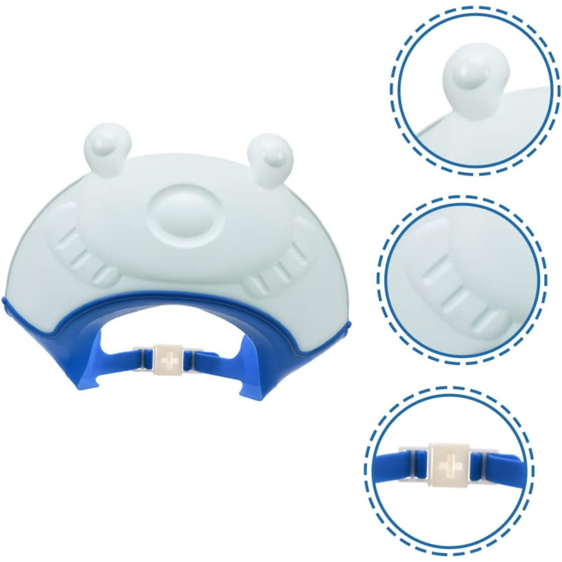 Viziera de Protectie Baie Pentru Copii, Fippy, Model Broasca, Dimensiune ajustabila, Durabil, Usor de curatat, Impotriva Samponului, pentru Ochi si Urechi, TPE+PP, 24x23 cm, Albastru - vivimall.ro