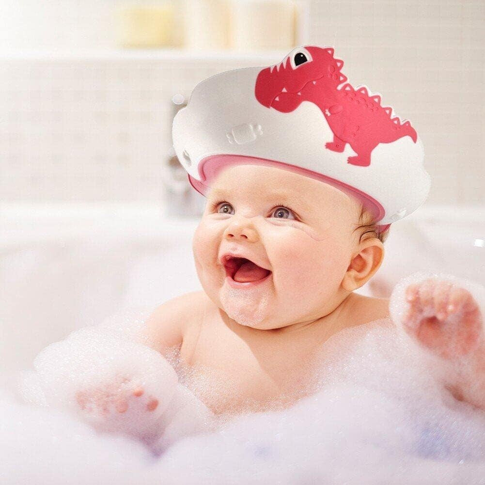 Viziera de Protectie Baie Pentru Copii, Fippy, Model Dinozaur, Dimensiune ajustabila, Durabil, Usor de curatat, Impotriva Samponului, pentru Ochi si Urechi, TPE+PP, 22x21 cm, Rosu - vivimall.ro