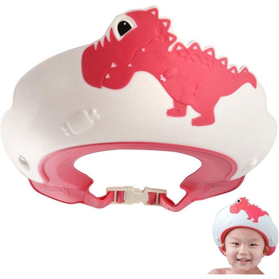 Viziera de Protectie Baie Pentru Copii, Fippy, Model Dinozaur, Dimensiune ajustabila, Durabil, Usor de curatat, Impotriva Samponului, pentru Ochi si Urechi, TPE+PP, 22x21 cm, Rosu - vivimall.ro