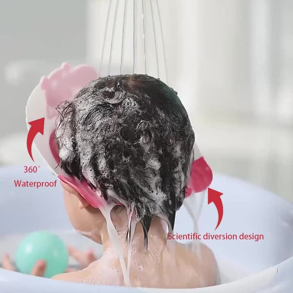 Viziera de Protectie Baie Pentru Copii, Fippy, Model Hipopotam, Dimensiune ajustabila, Durabil, Usor de curatat, Impotriva Samponului, pentru Ochi si Urechi, TPE+PP, 22x21 cm, Rosu - vivimall.ro