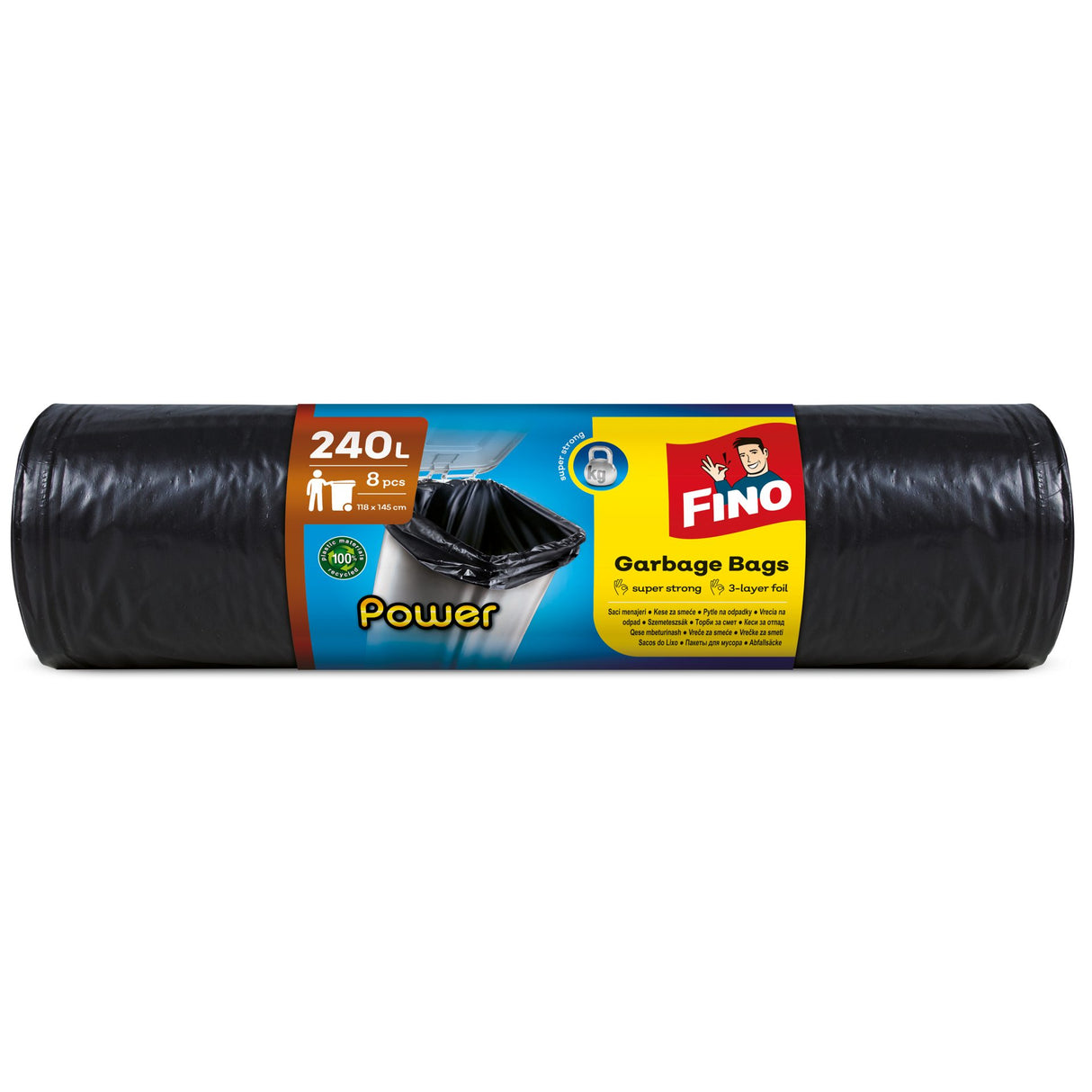 Saci Menajeri Pentru Gunoi, FINO, Power, LDPE, 240 l, 8 Bucati/Rola - vivimall.ro