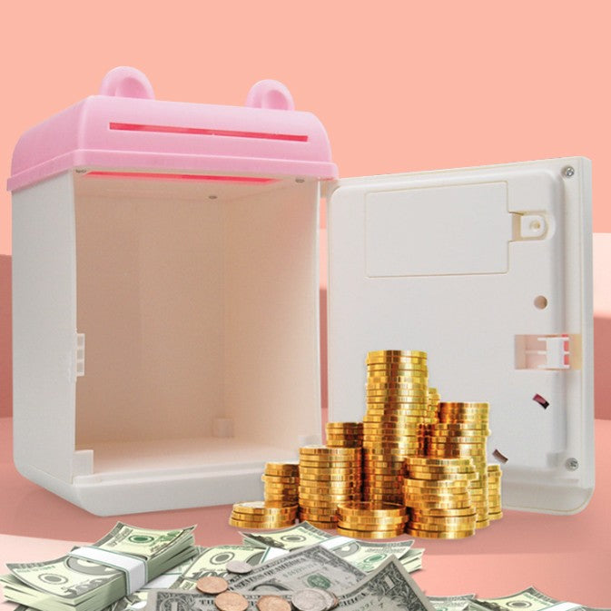 Pusculita pentru Fetite, Vivimall, Pusculita pentru Economii PIGGY BOX, Pusculita Simpla cu Key Access, 17 x 11.5 x 10 cm, 400 gr, Alb Roz - vivimall.ro