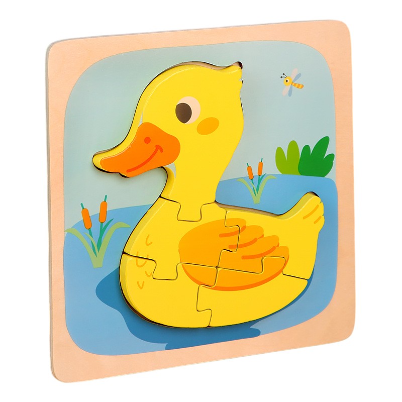 Puzzle Montessori din Lemn pentru Copii, Vivimall, 3D, 0-3 Ani, Model Ratusca, Educativ, Intuitiv, Creativ, 5 Piese, 15x15x0.5 cm, Multicolor - vivimall.ro