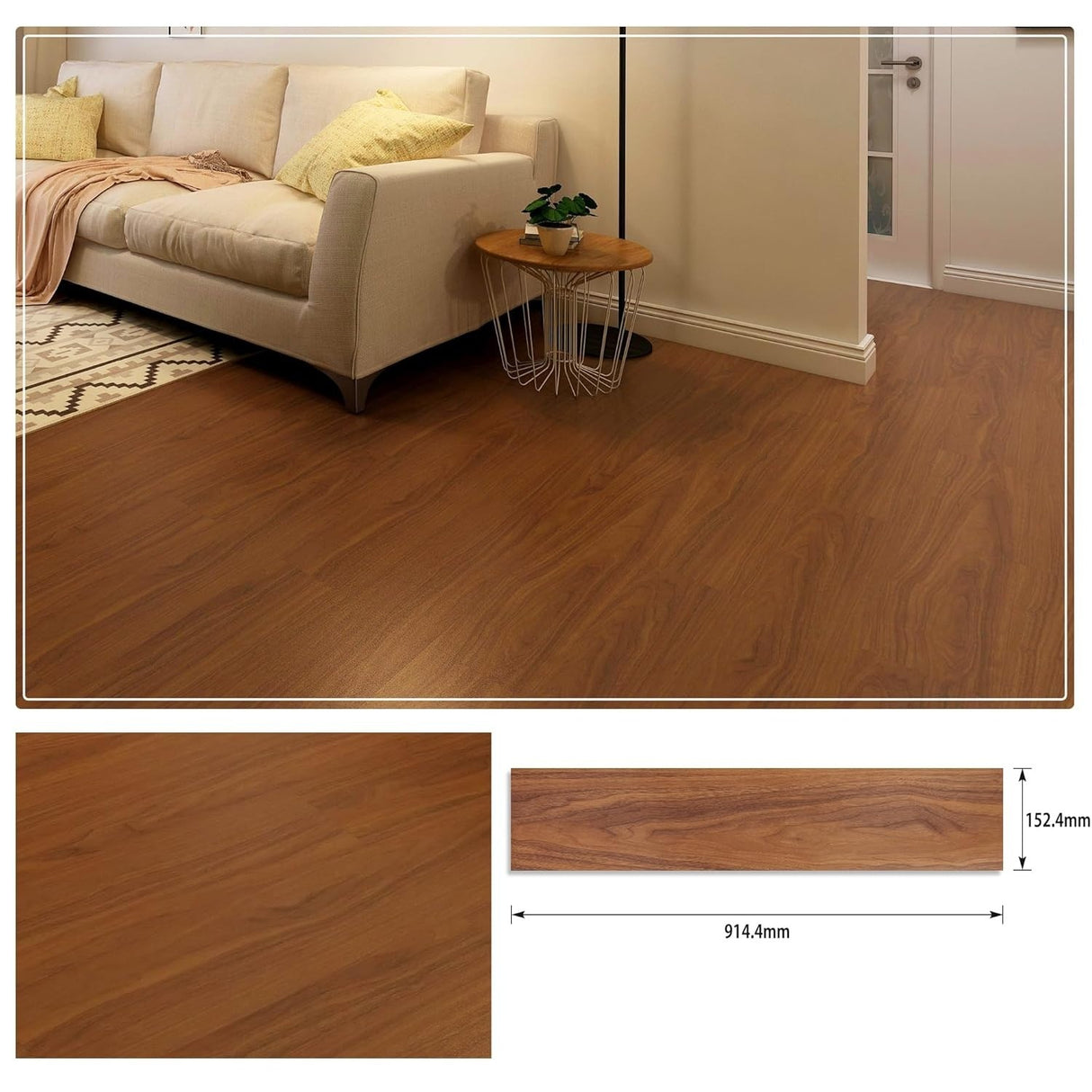 Set 36 Placi Autoadezive pentru Pardoseala, Flippy, din PVC, Impermeabil, Ignifug, Usor de Curatat, Dimensiune Placa 91.44 x 15.24 cm, Grosime 1.5 mm, Acoperire 5 m2, Model 8, Caramiziu - vivimall.ro