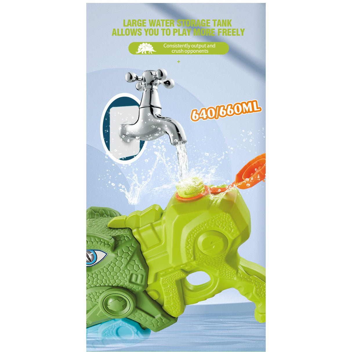 Set 2x Pistol cu Apa pentru Copii, Rezervor, Pentru Piscina/Plaja, Vivimall, 6ani+, Tiranozaur, Roz + Verde,660 ML - vivimall.ro