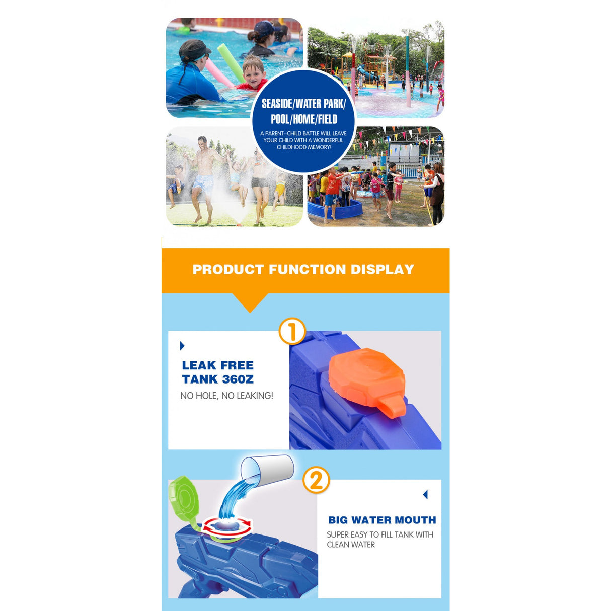 Pistol cu Apa pentru Copii, Rezervor, Pentru Piscina/Plaja, Vivimall, 6ani+, Albastru, 300ML - vivimall.ro